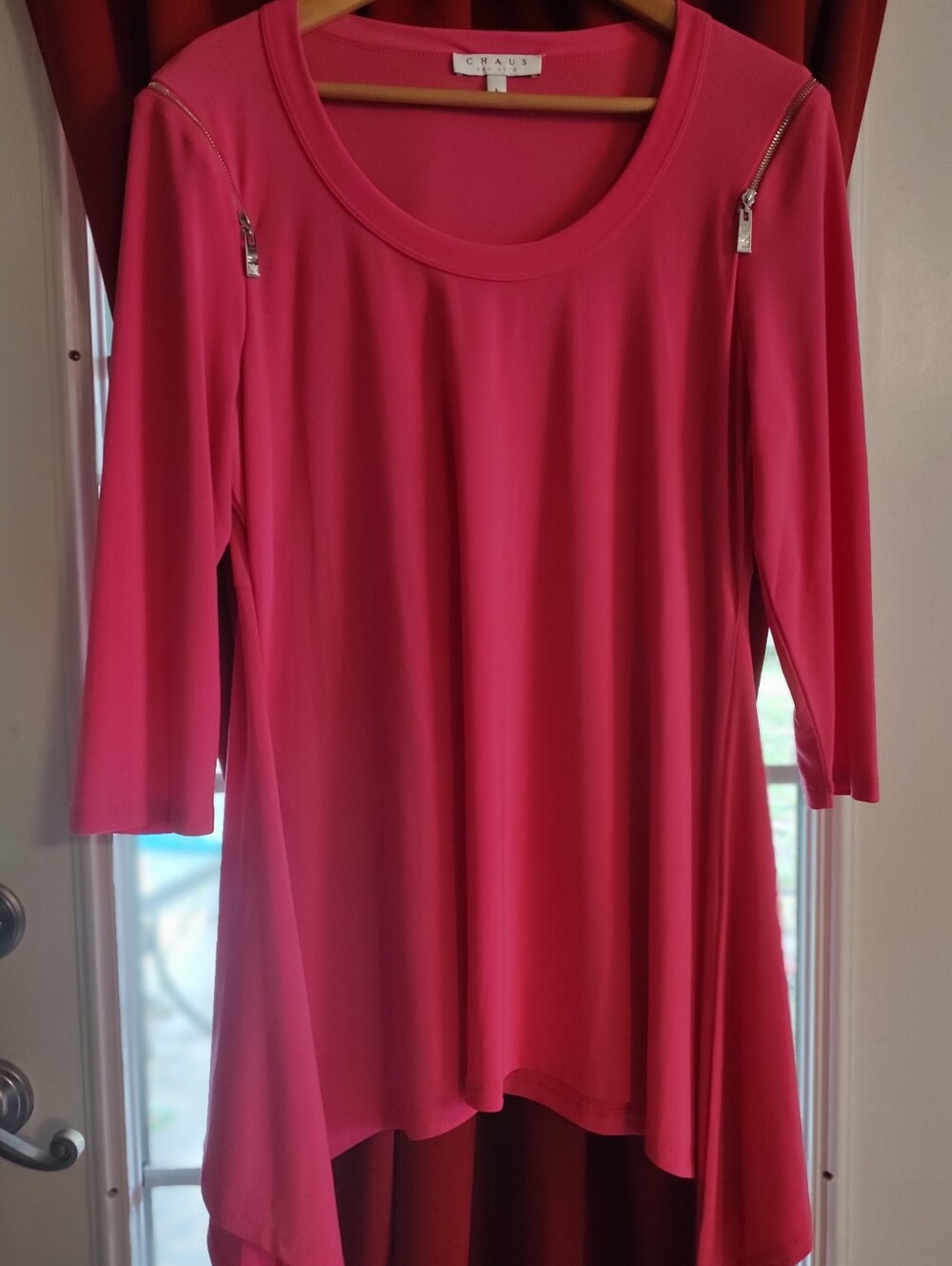 Chaus Hot Pink Zip-Shoulder High-Low Tunic